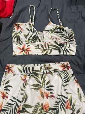 Tropical Floral White Bralette & Skirt Set - Women